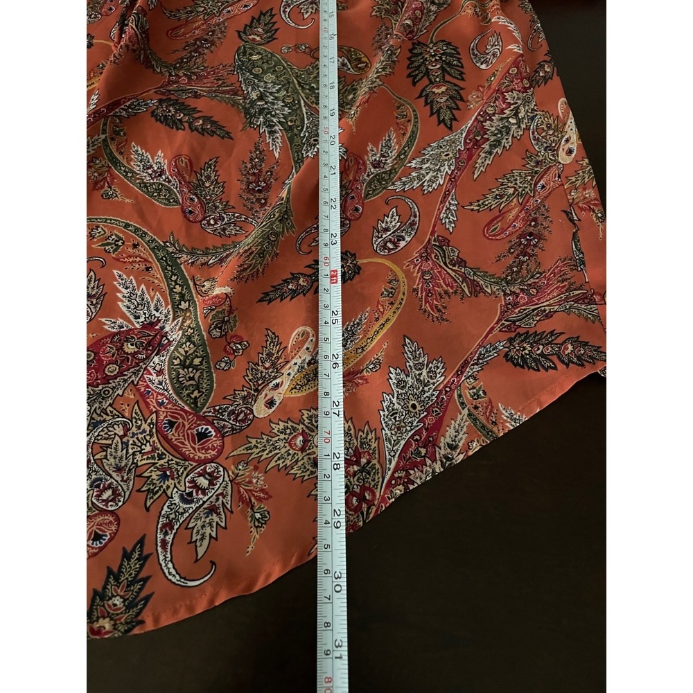 ALYX Womens 2X Blouse Orange Paisley Print Sheer Long Sleeve Tie Neck Top Fall - Picture 6 of 7
